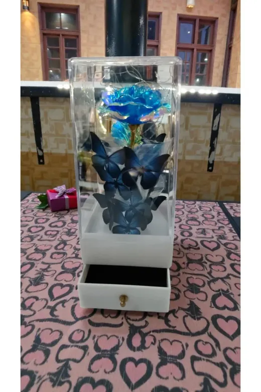 FAMEMUS ACCESSORY 2343eqweqw Sevgililer Gününe Özel Çekmeçeli Yüzük Koyulan Led Işıklı Gül Buket Boyut:22Cm