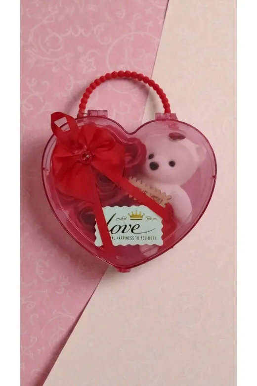 FAMEMUS ACCESSORY 3143eqfdfsd Sevgililer Gününe Özel Kalpli Kutuda I Love You Yazan Güllü Ayıcık Boyut:13Cm
