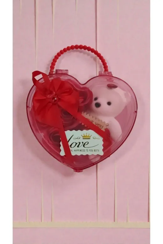 FAMEMUS ACCESSORY 3143eqfdfsd Sevgililer Gününe Özel Kalpli Kutuda I Love You Yazan Güllü Ayıcık Boyut:13Cm