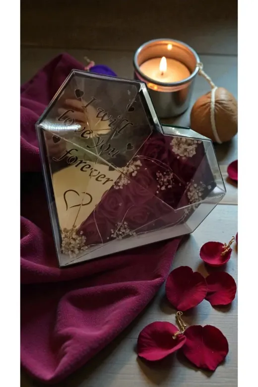 FAMEMUS ACCESSORY 4324432232r I Will Love You Forever Yazılı Sevgililer Gününe Özel Kalpli Ledli Fanus Boyut:30Cm