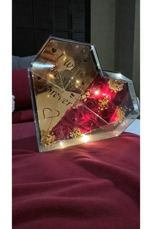FAMEMUS ACCESSORY 4324432232r I Will Love You Forever Yazılı Sevgililer Gününe Özel Kalpli Ledli Fanus Boyut:30Cm