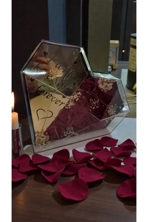 FAMEMUS ACCESSORY 4324432232r I Will Love You Forever Yazılı Sevgililer Gününe Özel Kalpli Ledli Fanus Boyut:30Cm