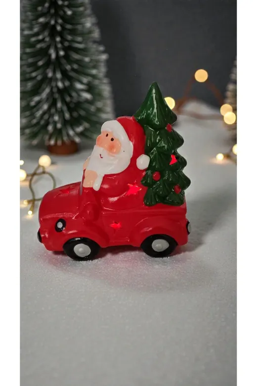 FAMEMUS ACCESSORY sdsadfdsdsfs Yılbaşına Özel Noel Baba Arabalı Çam Ağaçlı Işıklı Boyut 13Cm*10Cm