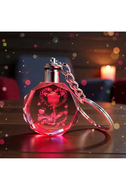 FAMEMUS ACCESSORY wr23rweffsf Sevgililer Gününe Özel Gül Model I Love You Yazan Rgb Işıklı Anahtarlık
