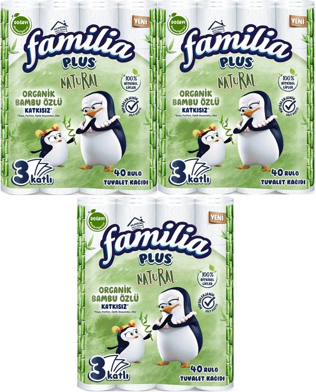 Familia Plus Tuvalet Kağıdı 3 Katlı 120 Li Paket Natural Organik Bambu Özlü (3PK*40)