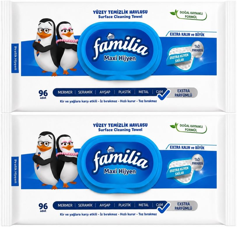 Familia Yüzey Temizlik Havlusu 96 Yaprak Maxi Hijyen Kabartma Doku Plastik Kapaklı 2 Li Set 192 Yprk