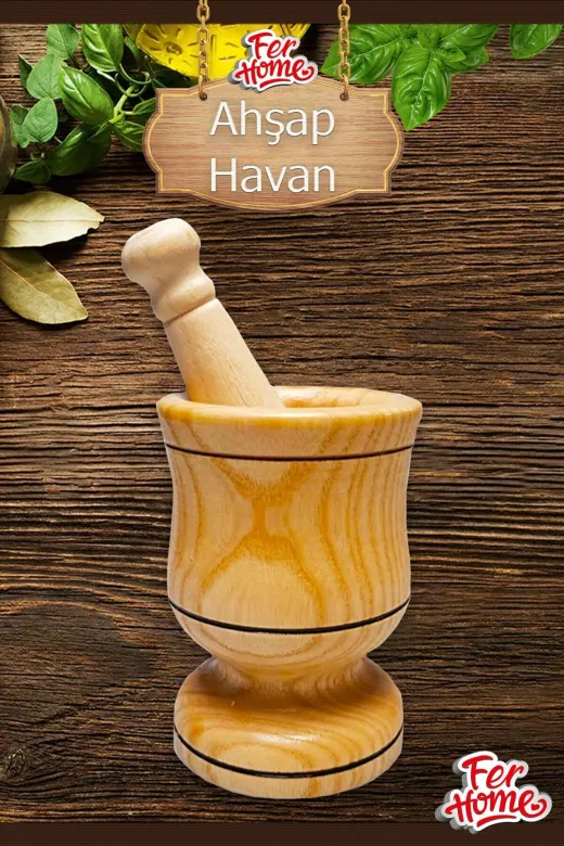 FERHOME A-1037 Ahşap Havan Sarımsak Ezici Şimşir Ceviz Fındık Içi Döveceği Pratik Ev Gereci