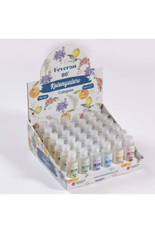 FEVERAN 8683253336 Kolonya 80 Derece Limon 50 Ml, Fliptop Standlı - 36 Adet