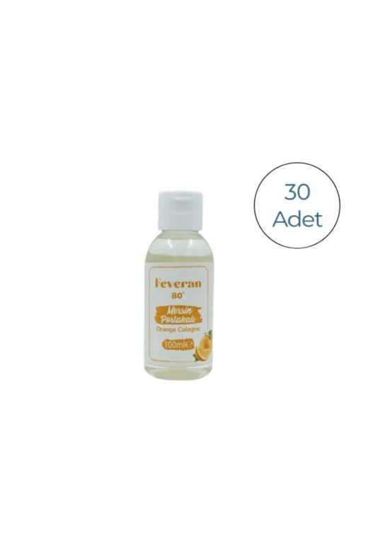 FEVERAN 8683350930 Kolonya 80 Derece Mersin Portakalı 100 Ml, Fliptop Standlı - 30 Adet