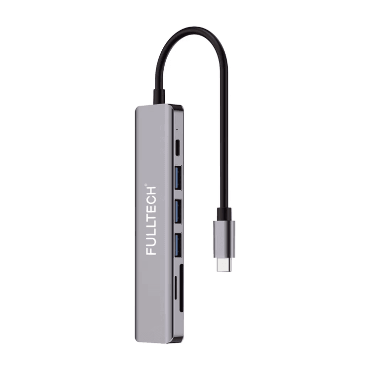 Fh8 Fulltech 7-In-1 Usb-C Hub 3Xusb-A, 1Xusb-C Ve 1Xhdmi Ve Tf/sd Kard Girişli, Metalik Usb Çoklayıcı