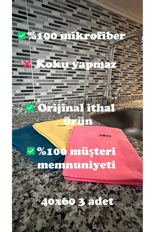 Fibez 3 adet 40x60 Microfiber Çok Amaçlı Temizlik ve Cam Bezi İthal Ürün