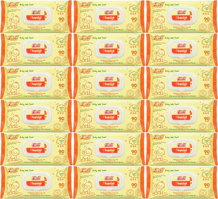 Fibril Islak Havlu Mendil 90 Yaprak Bebek Plastik Kapaklı (18 Li Set) 1620 Yaprak