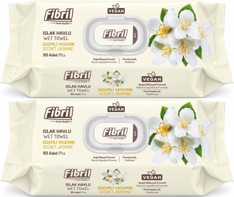 Fibril Islak Havlu Mendil 90 Yaprak Gizemli Yasemin Plastik Kapaklı (2 Li Set) 180 Yaprak