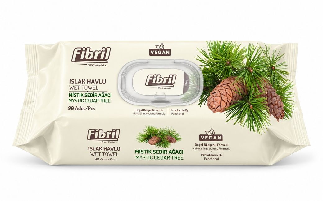 Fibril Islak Havlu Mendil 90 Yaprak Mistik Sedir Ağacı Plastik Kapaklı
