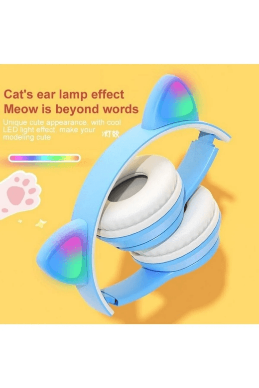 Fidobay 8885521 P47M Kedi Kulaklı Led Işıklı Bluetooth Kulaklık Mavi