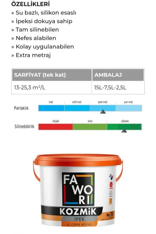 Filli Boya FW0004 Fawori Kozmik Ipek Tam Silinebilir Boya 15 Lt