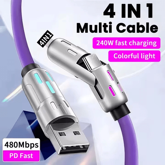 FİOPLUS Fioplus 240W 4'ü 1 Arada Usb-C Kablosu, Pd 5A Hızlı Şarj Kablosu