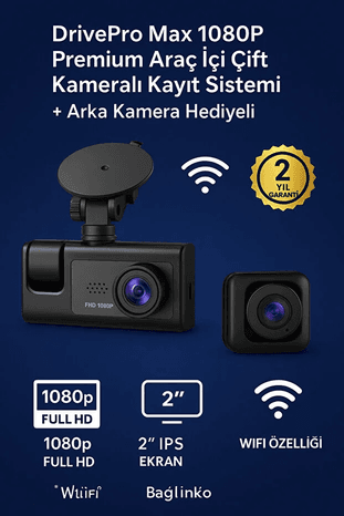 FİOPLUS Fioplus Cmr08 Siyah 1080P Araç Içi 3 Kameralı Lcd Ekranlı Gece Görüşlü G-Sensör Geri Görüş Kamera
