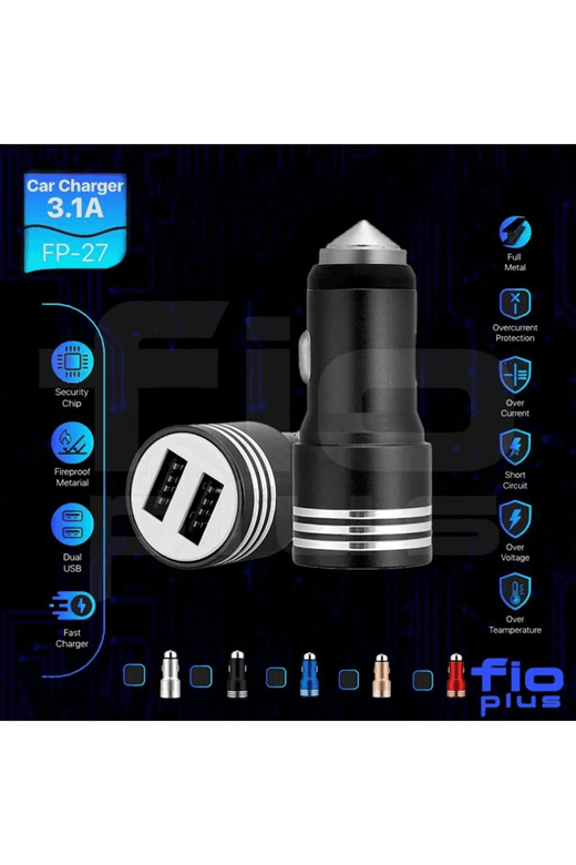 FİOPLUS FP-27 Fioplus Çakmaklık Oto Araç Hızlı Şarj Aleti 3.1A Usb Çift Girişli