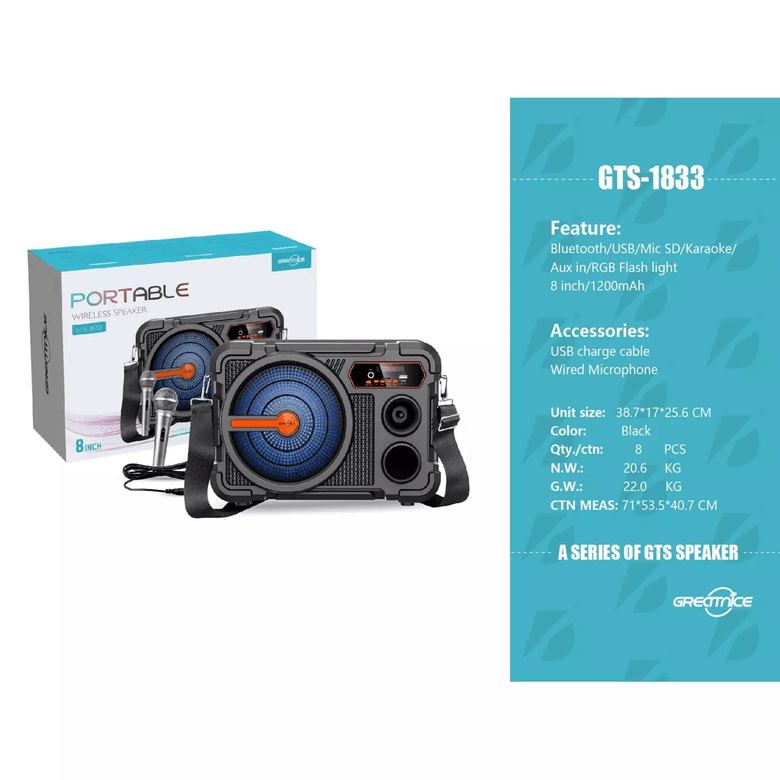 FİOPLUS Gts-1833 Bluetooth/usb/sd/fm Müzik Kutusu Mikrofonlu