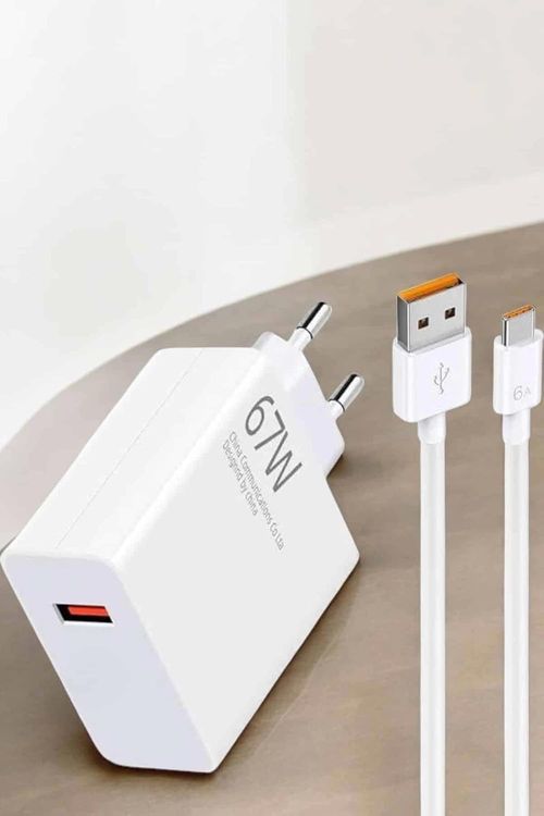 FİOPLUS Şarj Aleti 67W Hızlı Şarj Turbo Type-C Uyumlu Şarj Adaptörü Kablosu