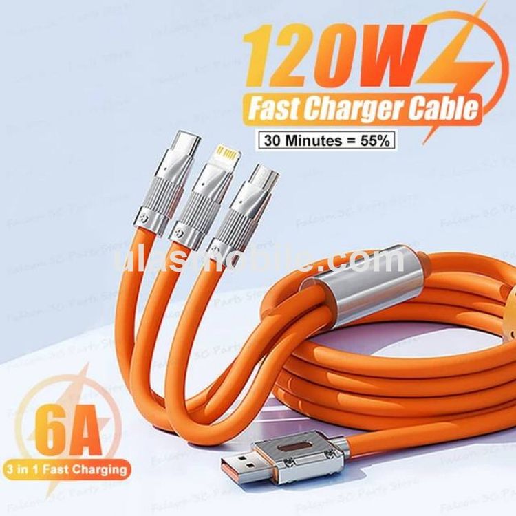FİOPLUS SL2cWgOJh9 3 In 1 Süperhızlı 120W 6A Şarj Kablosu Type-C-Micro Usb-Lightning