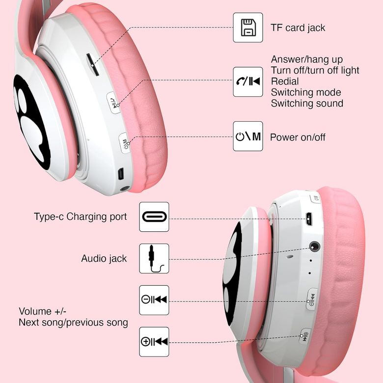 FİOPLUS Stn-28 Pembe Kulak Üstü Kablosuz Bluetooth Kulaklık