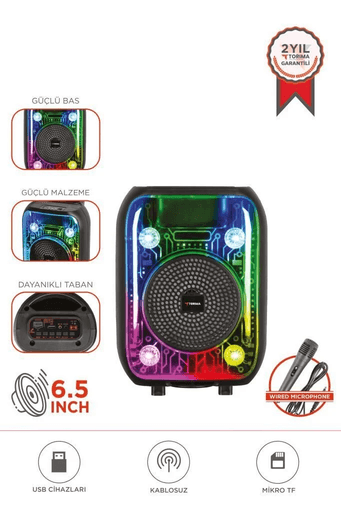 FİOPLUS Torima D66 Siyah Kablolu Mikrofonlu Bluetooth Hoparlör