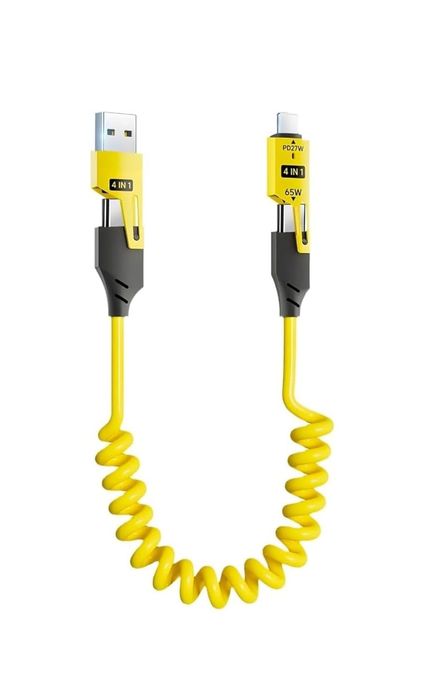 FİOPLUS uNdYlgRjqD 4'ü 1 Arada Çok Fonksiyonlu Usb Şarj Kablosu Hızlı Şarj  Spiral Tasarım  Lightning/type-C Uyumlu Araç Için Uyumlu