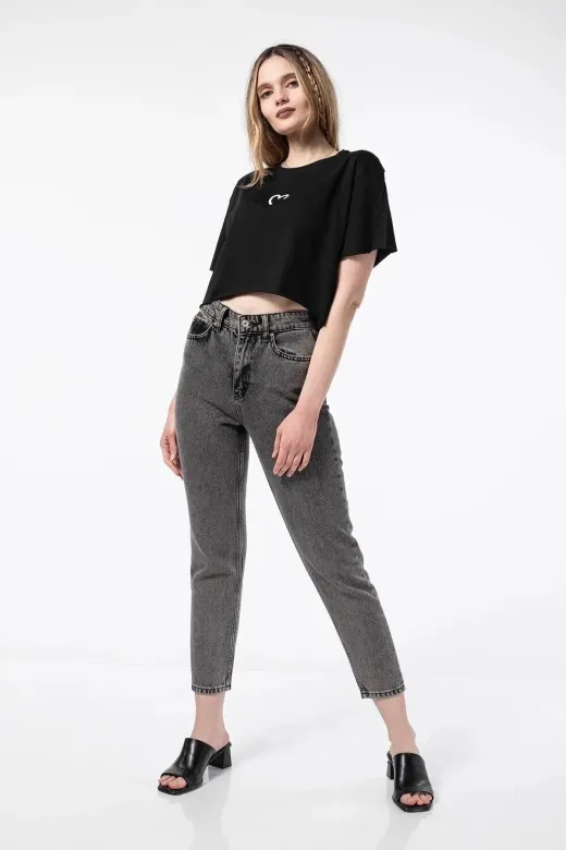 Fit the Shop TYC12855FF07305FE098E7100 Alisya Füme Yüksek Bel Mom Jeans Boyfriend