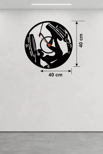 Fitness ve Spor Temalı Ahşap Duvar Saati - 40x40 cm Leg Press Tasarım