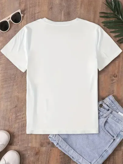 Fiyonk Baskılı Oversize Bisiklet Yaka T-shirt - Beyaz - S - Beyaz