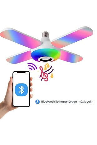 FLASH POINT Fp-110 4' Lü Pervaneli Bluetooth Destekli Hoparlörlü Uzaktan Kumandalı Rgb Aydınlatmalı Pervane Ampul