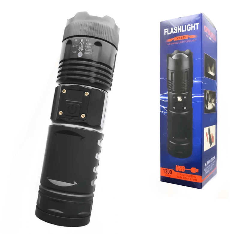 Flashlıght Yt-883  Şarjlı Lcd Ekran Zoomlu El Feneri