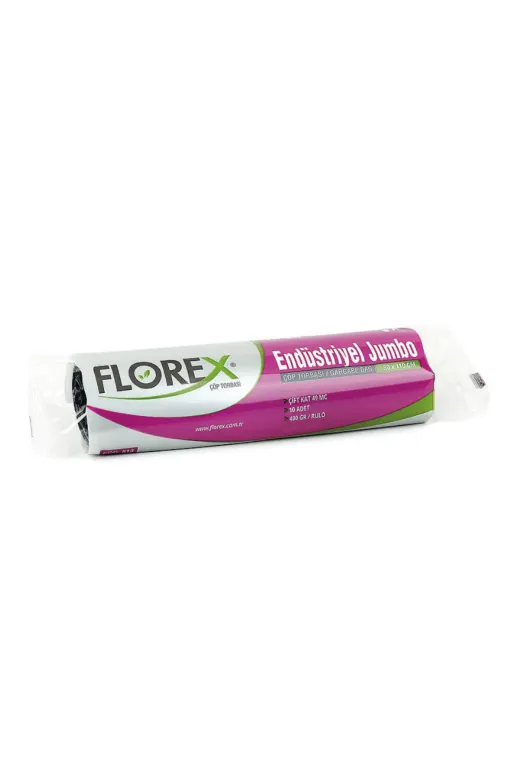 Florex 869740539072445 Endüstriyel Jumbo Boy Çöp Torbası 80 X 110 Cm 10Lu Rulo Siyah 5 Rulo 50 Adet