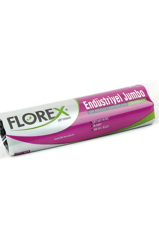 Florex 869740539072445 Endüstriyel Jumbo Boy Çöp Torbası 80 X 110 Cm 10Lu Rulo Siyah 5 Rulo 50 Adet