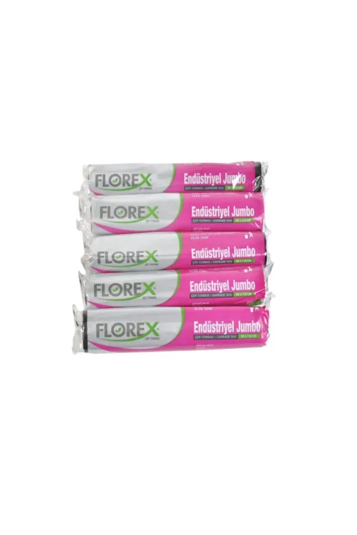 Florex TYBE3ZU6FOHNO2FY24 Siyah  Endüstriyel Jumbo Boy 10 Adet  80 X 110 Cm 20 Paket Çöp Torbası