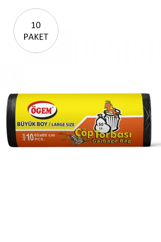 FLY BAZAAR 86928215158075 Büyük Boy Çöp Torbası 65 X 80 Cm 10 Lu Rulo Paket = 100 Adet (Si