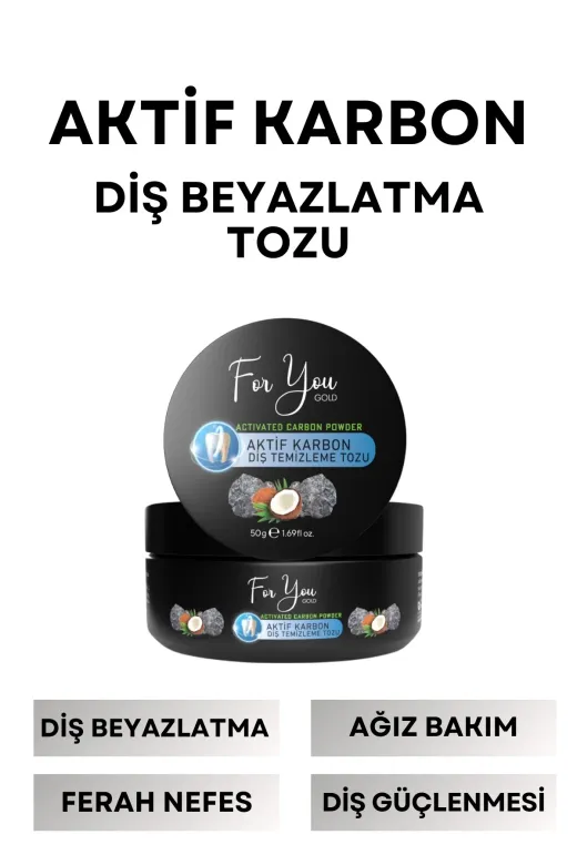 For You Gold Ad01 Aktif Karbon Diş Temizleme Tozu 50 Gr Extra Beyazlatıcı Diş Tozu + Nane