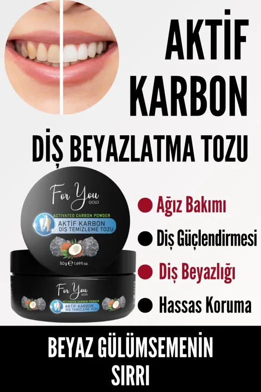 For You Gold Ad01 Aktif Karbon Diş Temizleme Tozu 50 Gr Extra Beyazlatıcı Diş Tozu + Nane