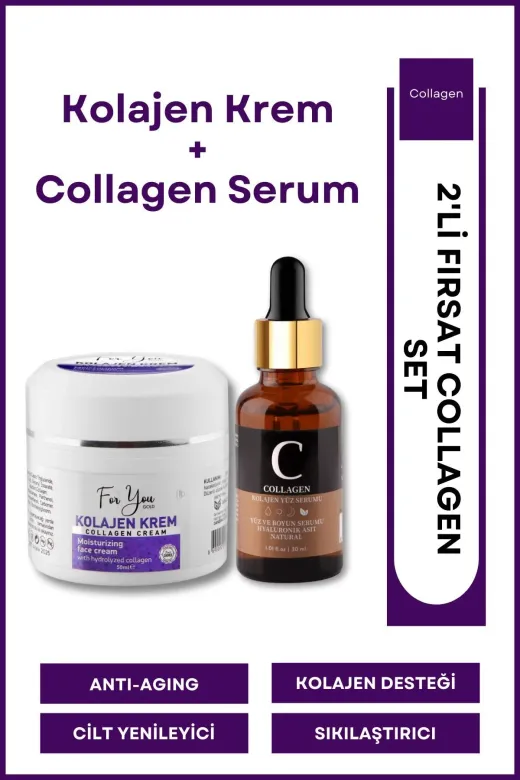 For You Gold COLSER01 Kolajen Krem,anti-Aging,kırışıklık Karşıtı,onarıcı,besleyici,canlandırıcı Bakım Kremi&collagen Serum