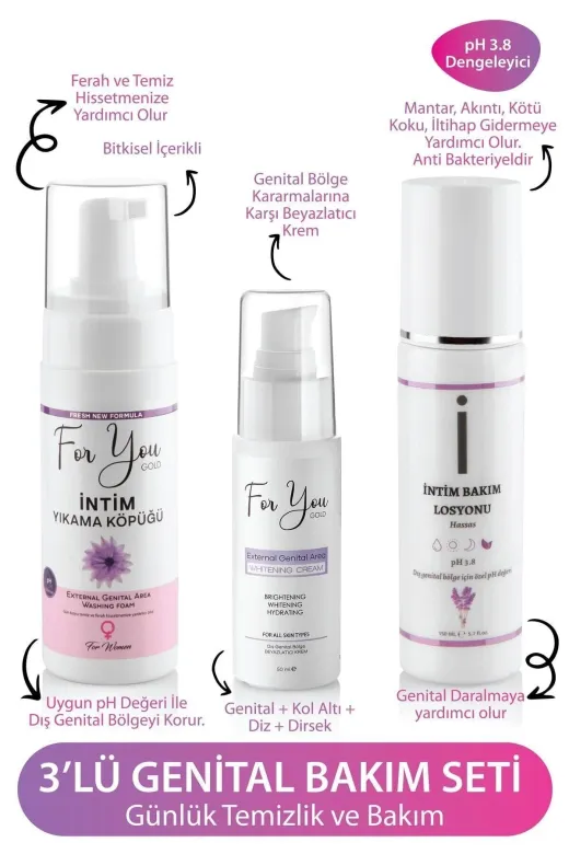 For You Gold inbeköp01 Genital Bölge Bakım Set - İntim Losyon + Günlük Yıkama + Genital Beyazlatıcı 3'lü Set