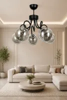 Frape 5'li Siyah renk Füme rengi glop camlı modern avize OTURMA ODASI SALON YATAK ODASI