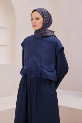 Fresh Geometrik Desen Lacivert Bej Paulista Eşarp 10 - 104