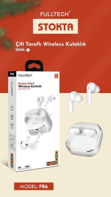 Fulltech Fb6 Su Geçirmez Çift Taraflı Wireless Hd Stereo Bluetooth 5.3 Kulaklık - Bluetooth Earbuds