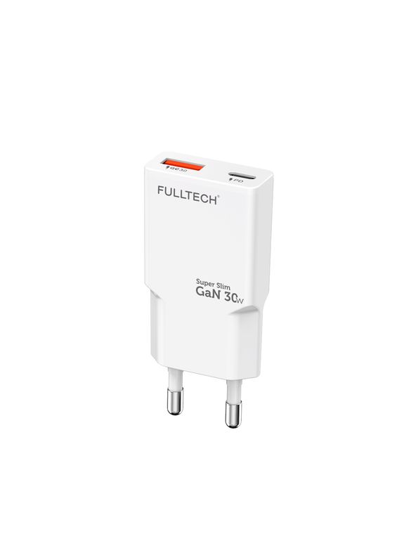 Fulltech Fc71 30W Gan Süper İnce Hızlı Şarj Adaptörü 1X Usb-A + 1X Usb-C Pd 30W & Qc 3.0 Destekli Seyahat Tipi Şarj Cihazı