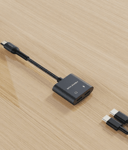 Fulltech FH10-10 Fh10 2'si 1 Arada Usb-C Hub  Pd 60W Hızlı Şarj & Ses Aktarımı  Çift Usb-C Girişli Örgü Kablolu Taşınabilir Çoklayıcı