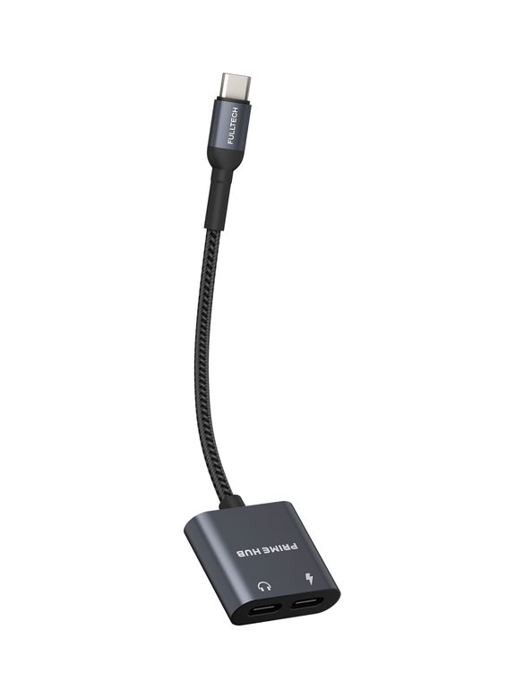 Fulltech Fh10 2'si 1 Arada Usb-C Hub  Pd 60W Hızlı Şarj & Ses Aktarımı Çift Usb-C Girişli Örgü Kablolu Taşınabilir Çoklayıcı