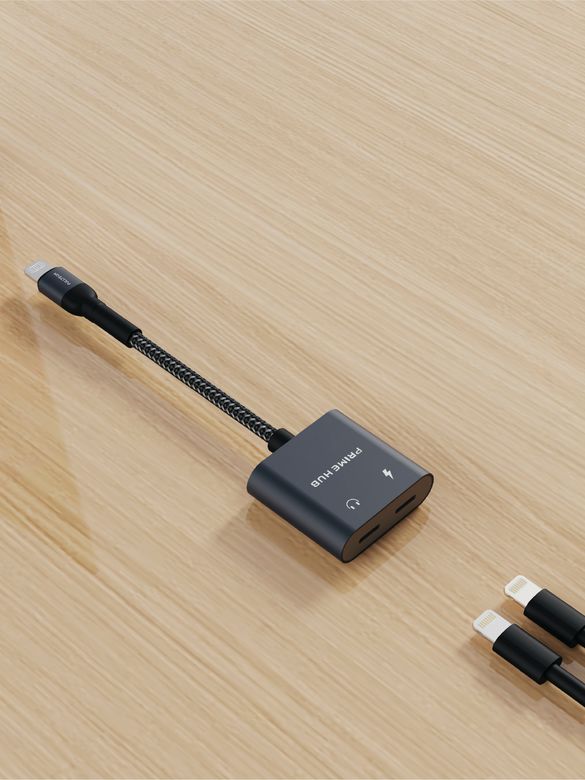 Fulltech Fh12 12W 2In1 Lightning Çoklayıcı Hub - Çift Lightning Girişli, Hızlı Şarj Ve Ses Aktarımlı