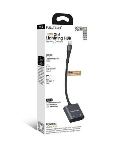 Fulltech fh12- Fh12 12W 2In1 Lightning Çoklayıcı Hub - Çift Lightning Girişli, Hızlı Şarj Ve Ses Aktarımlı